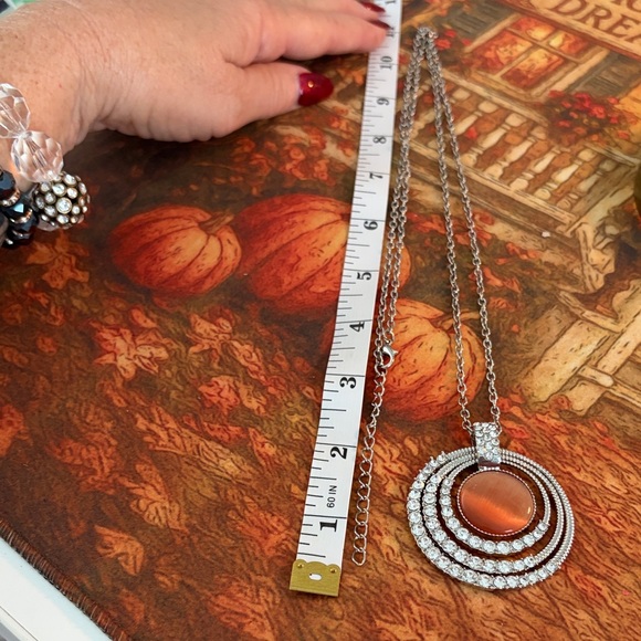 Long Silver and Orange Pendant Necklace - Picture 9 of 9